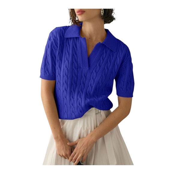 IMILY BELA - Large Saphire Blue Short Sleeve Sweater - Picture 7 of 7